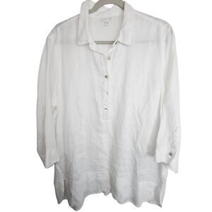 J. Jill Womens Linen Tunic Top Size L Coastal Resortwear Minimalist Travel White